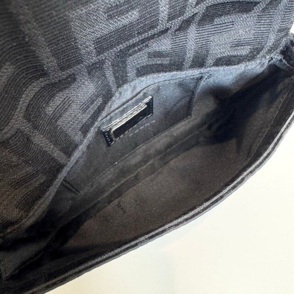 FENDI Black Zucca Monogram Mini Baguette Bag Gunmetal FF Logo Hardware Handbag - Picture 12 of 12